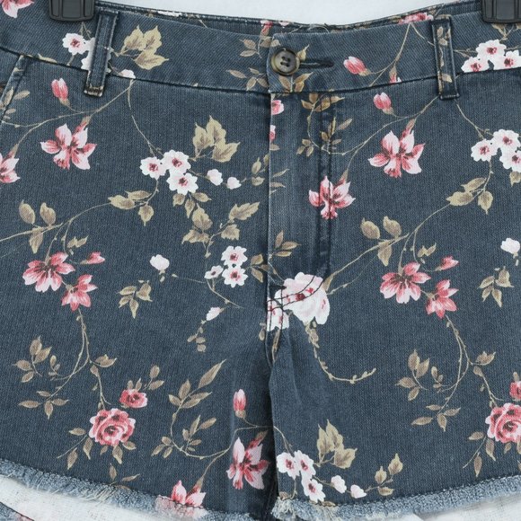 Sundry Shorts Women Mid Rise Banded Waist Frayed Floral Printed Cotton Navy 26 - Picture 4 of 7